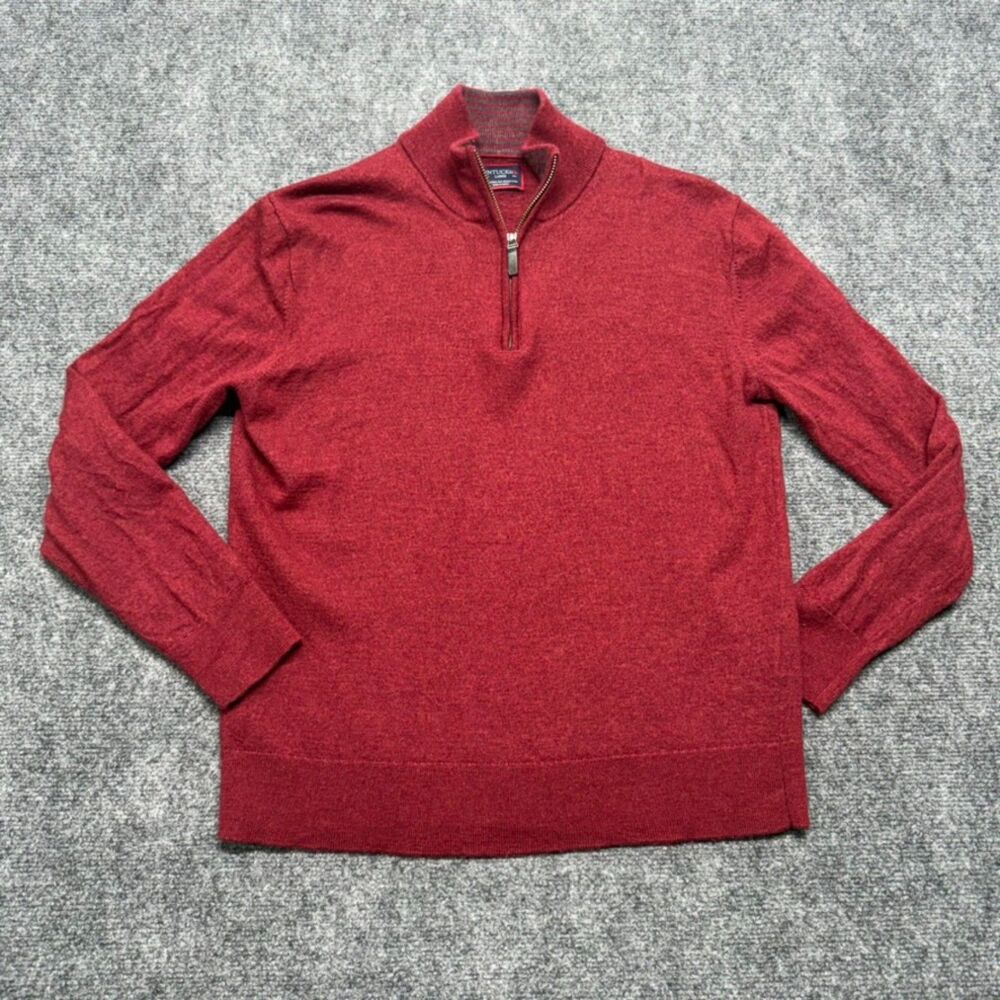 UNTUCKit Men's Large 100% Extra Fine Merino Wool Red Quarter Zip Sweater
